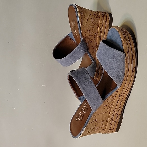 FRANCO SARTO Light Blue Suede Leather Wedge Sandals Size 6.5 - Picture 1 of 16